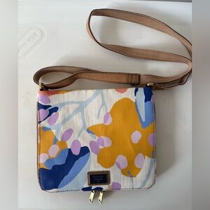 Fossil Preston Floral Canvas Crossbody with Tan Strap Purse Bag